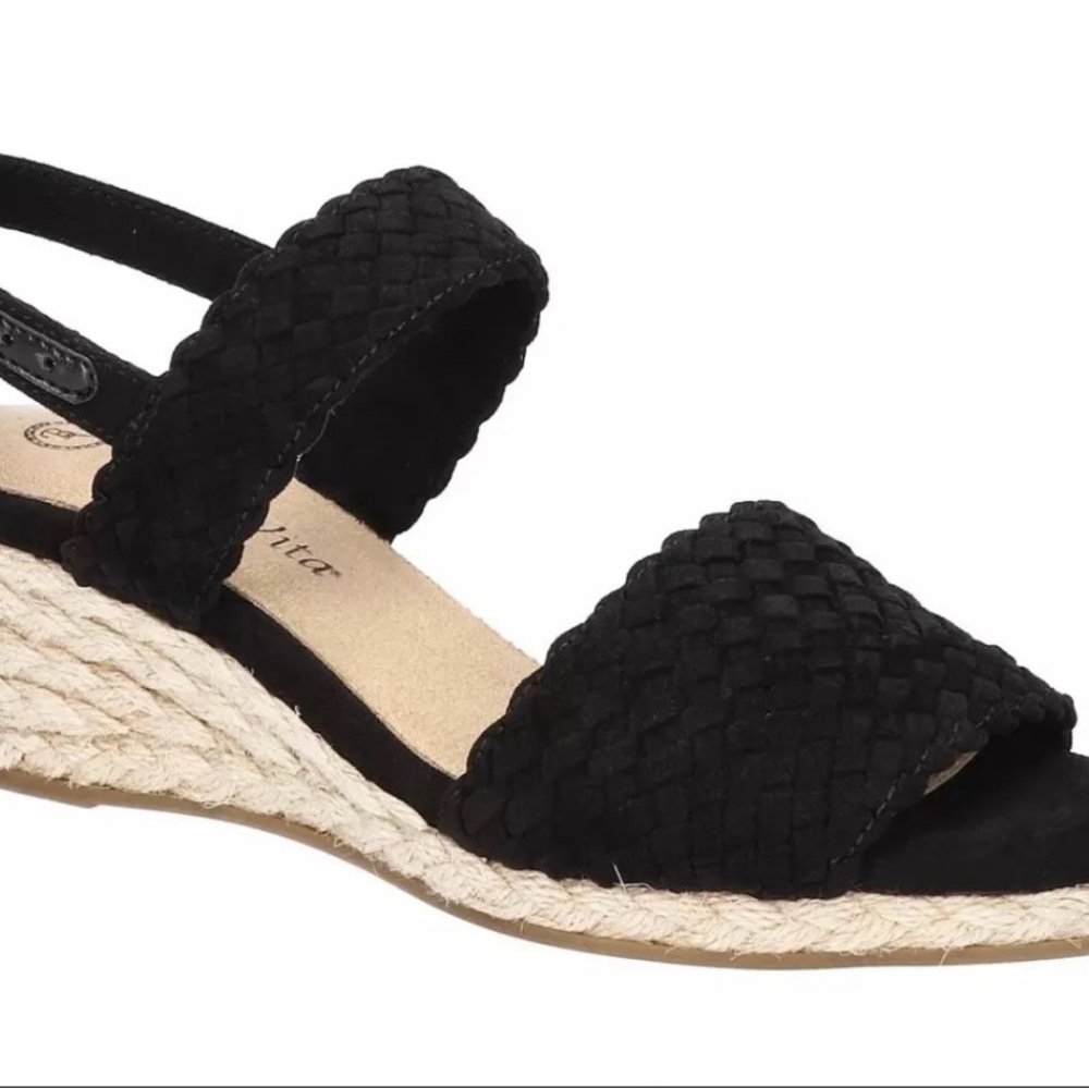 Bella Vita Black Espadrille Wedge Sandals with Adjustable Strap Size 6.5 W